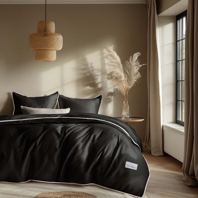 BRISA eucalyptus bedding set styled on bed showing breathable cooling summer bedding aesthetic